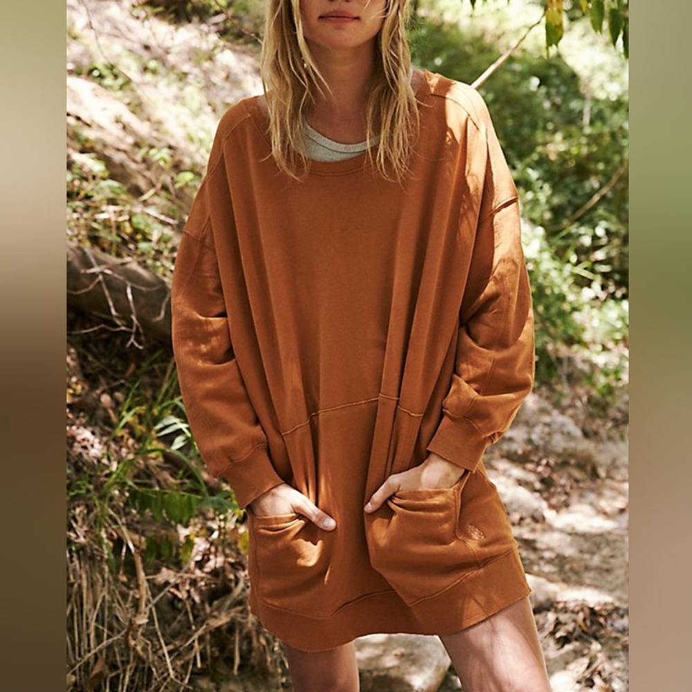 Free People FP Movement Russet Orange Bounce Pass Pullover Sweatshirt Size Small